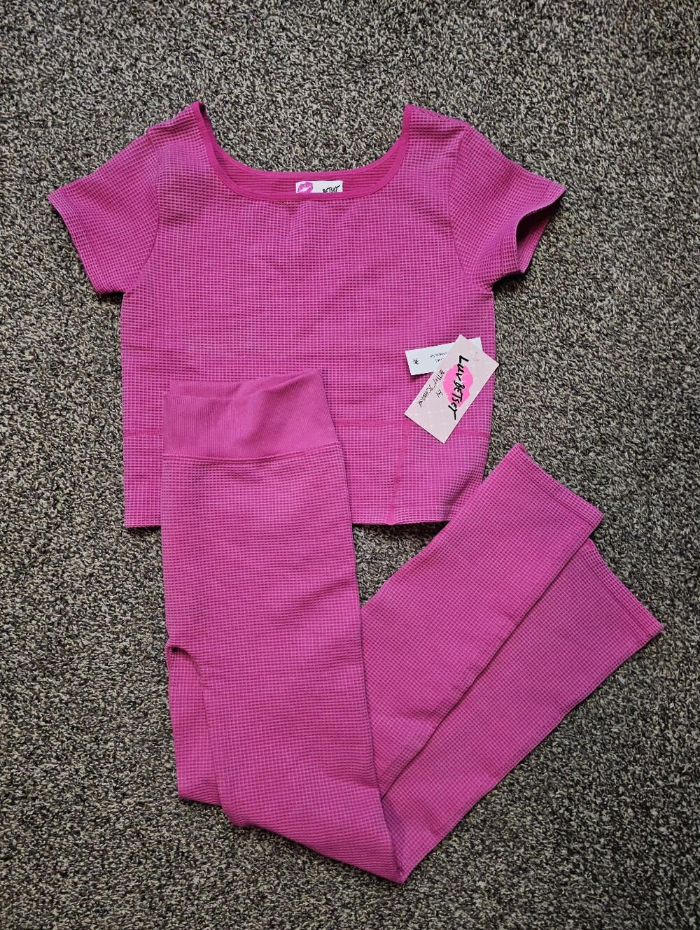 Y2k Nwt Luv Betsey by Betsey Johnson Pink Waffle Knit Tracksuit Set sz 18